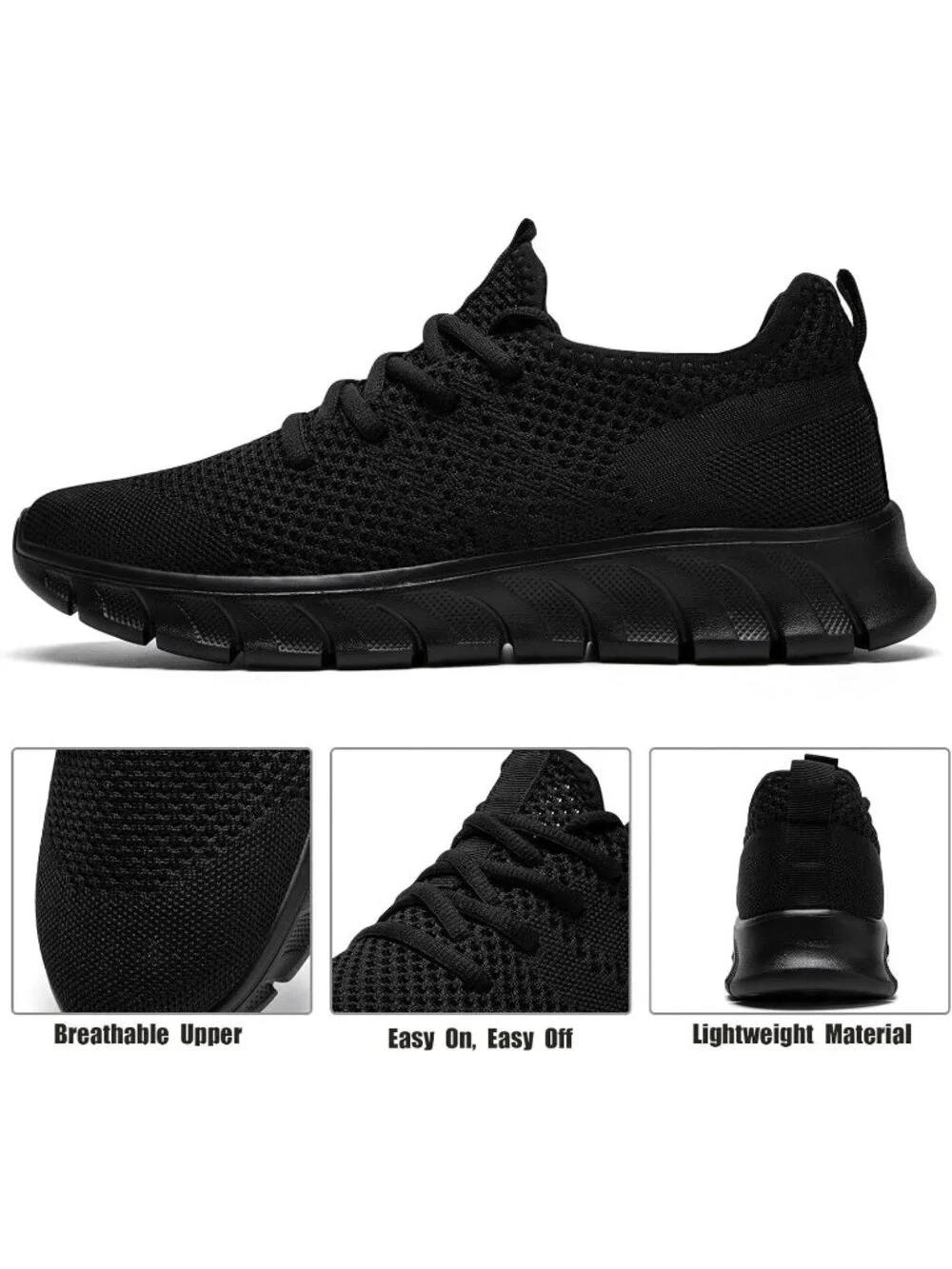 Men's Black Running Shoes Slip On Tennis Walking Sneakers Workout Sport Shoes